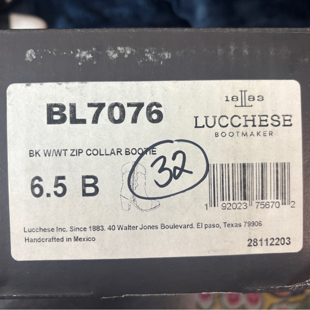 Lucchese Michelle Black and White Zip Collar Booties - Picture 7 of 16